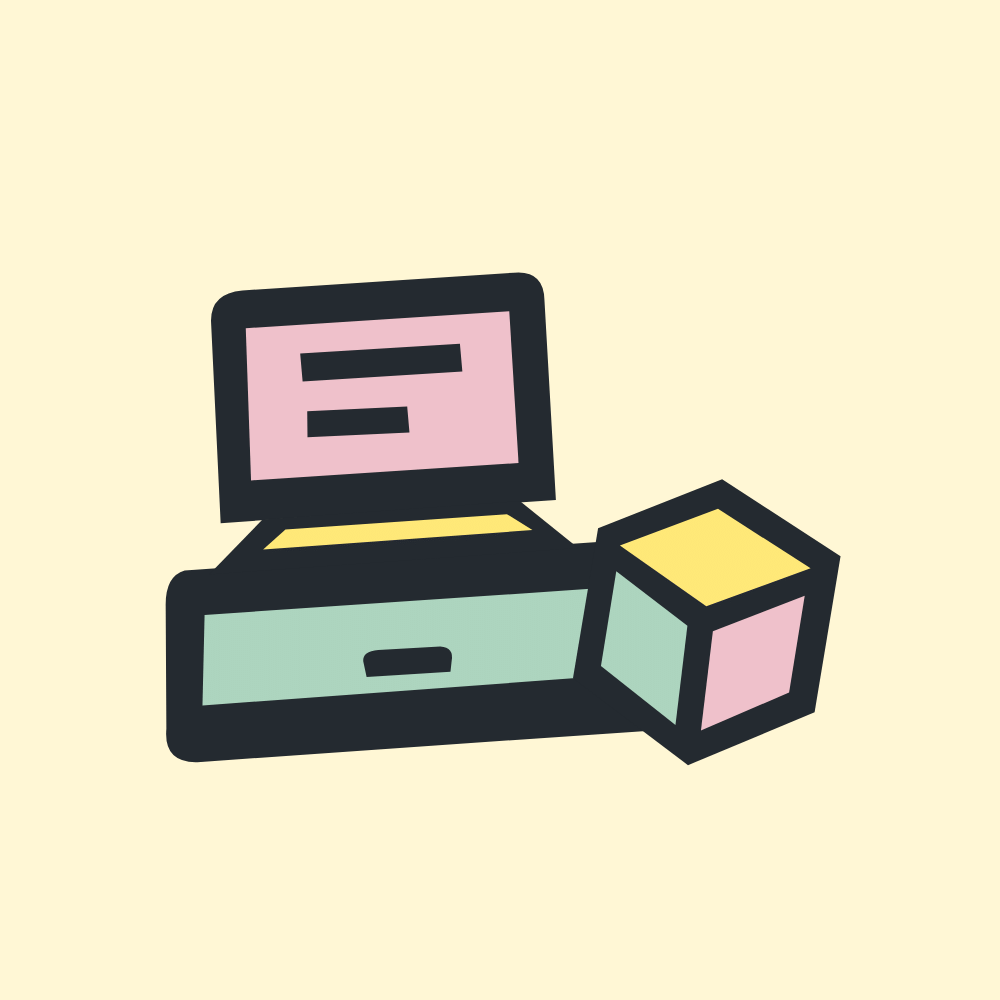 Illustration d’une caisse de magasin et de marchandises en stock